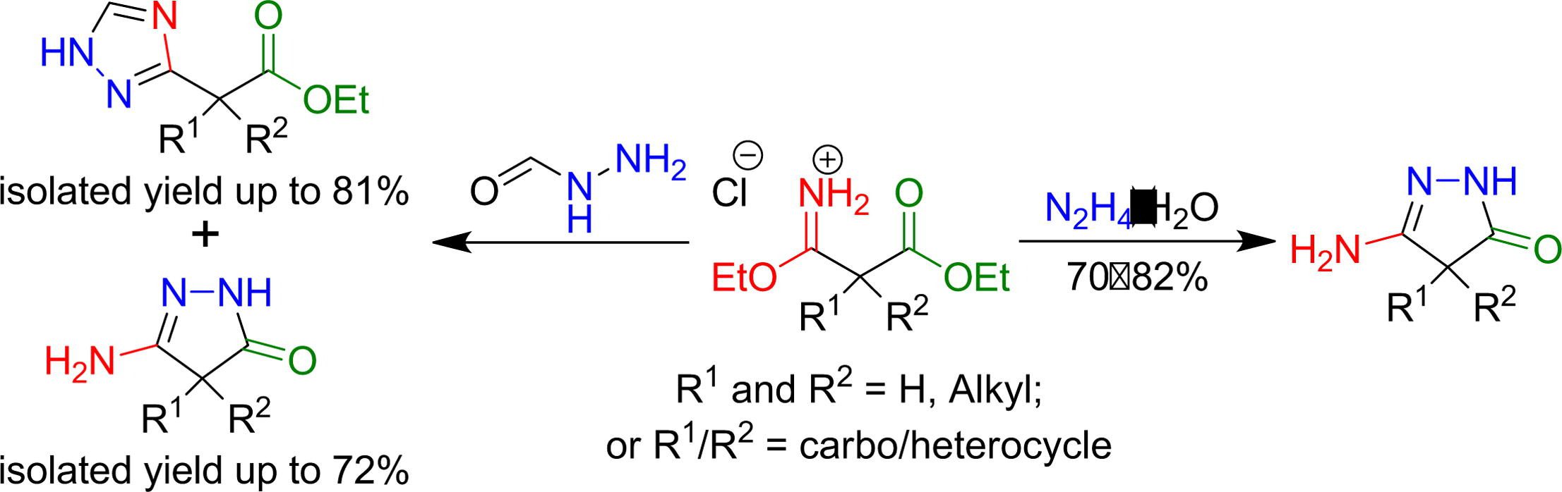 Synthesis of α-substituted 2-(1H-1,2,4-triazol-3-yl)acetates and 5-amino-2,4-dihydro-3H-pyrazol-3-ones via the Pinner strategy
