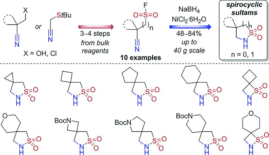 Synthesis of Spirocyclic β- and γ-Sultams by One-Pot Reductive Cyclization of Cyanoalkylsulfonyl Fluorides