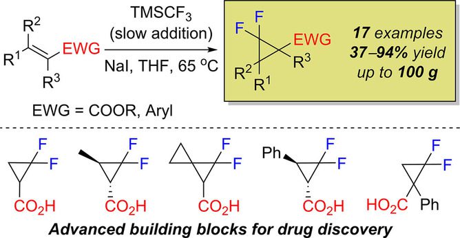 Transition Metal-free gem-difluorocyclopropanation of Alkenes with CF3SiMe3−NaI System: a Recipe for Electron-deficient Substrates